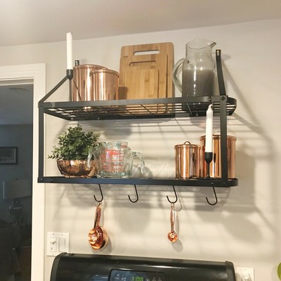 Kitchen Pot Rack Wall Mounted Pan Shelf Hanging Racks 2 Tire