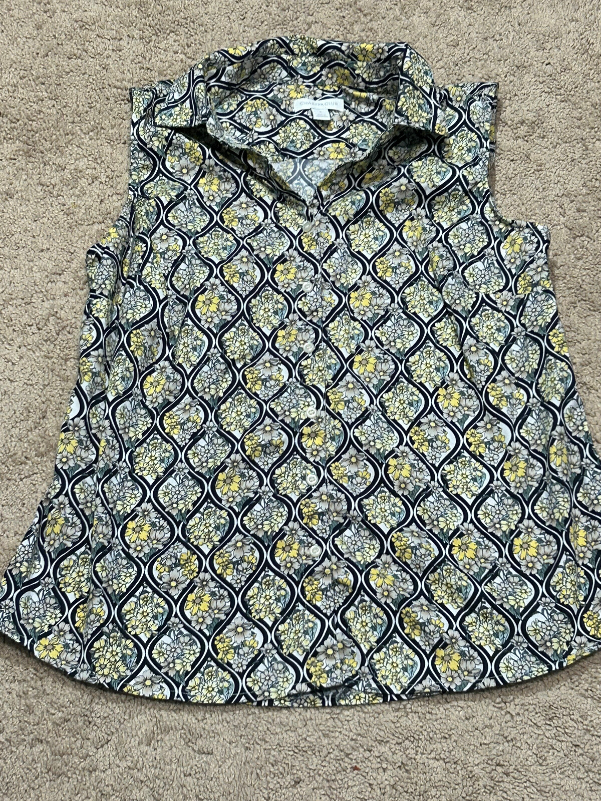 Charter Club Womens Shirt Size 8 Multicolor Floral Print Button Front Sleeveless