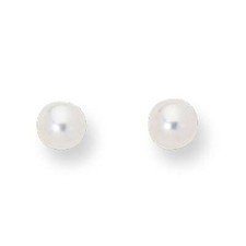 14K Yellow Gold Polished Finish 5MM Pearl Stud Earrings with Push Back Clasp