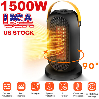 Portable Electric Ceramic Space Heater Fan Adjustable Thermostat for Room 1500W