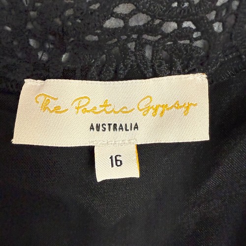 The Poetic Gypsy Dress Womens 16 Black Crochet Trim Smock Tiered Viscose - Picture 2 of 6