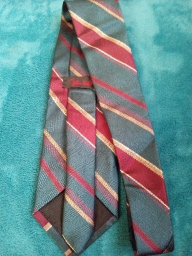 John Weitz * Men's Neck Tie *Silk Blend * Striped Green Gold Red - Image 3 of 4
