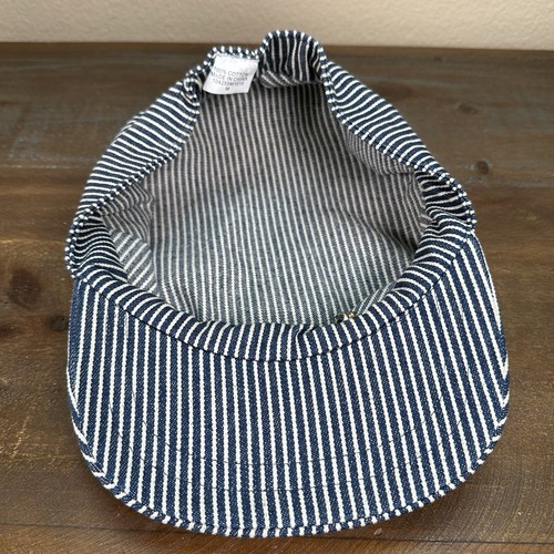 Vintage Railroad Engineer Hat Blue Stripe Cap Elastic Back & Train Pins Size M - Picture 12 of 13