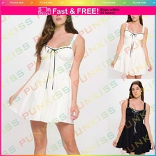 Womens Premium Cotton Sleeveless Front Ribbon Tie Bustier Sexy Short Mini Dress