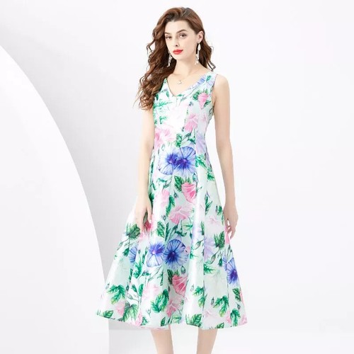 Robe Gitane Florale Des Années 50 - Longueur Genou, Décolleté Bateau, Manches Courtes - Neuve Avec étiquettes (Italie)