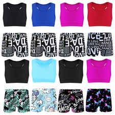 Kids Girls Gymnastics/Dance/Sports 2Piece Outfit Costumes Athletic Activewear