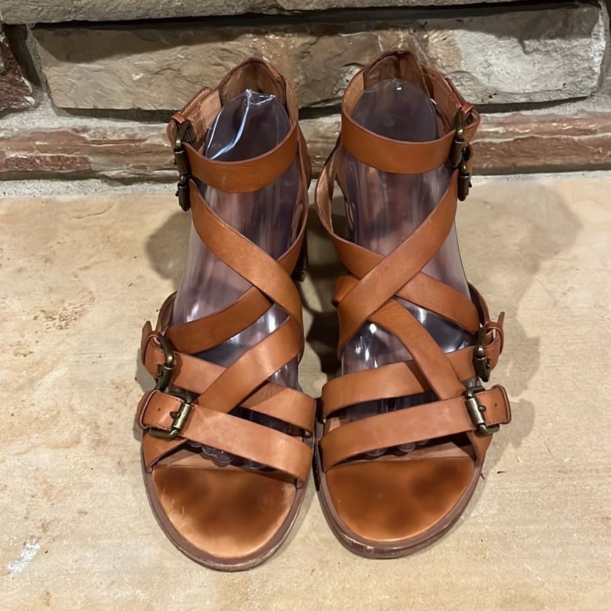 Madewell Talisa Brown Leather Strappy Buckle Heeled Sandal