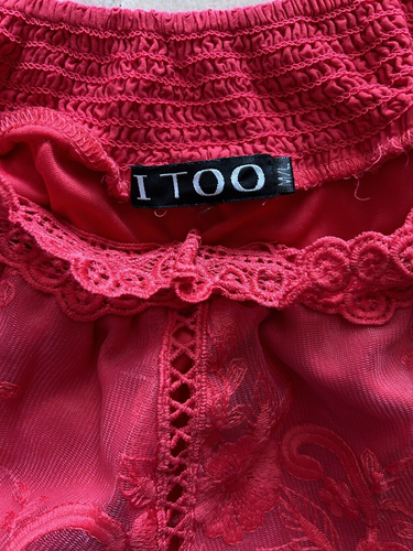 I Too women top Off The Shoulder Blouse crochet long sleeve size M/L color red - Picture 6 of 6