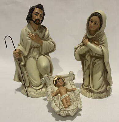 Vintage Christmas Nativity Holy Family Figurine Manger Creche Lunds Lites Korea
