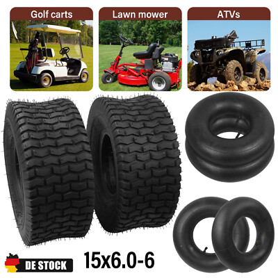 2x Schlauch 2x Reifenmantel 15x6.00-6 15x6-6 für Rasentraktor Aufsitzmäher DE