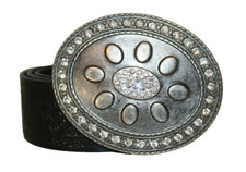 Cache Womens Belt Sz S/P Embossed Black Italian Leather Faux Diamond Buckle
