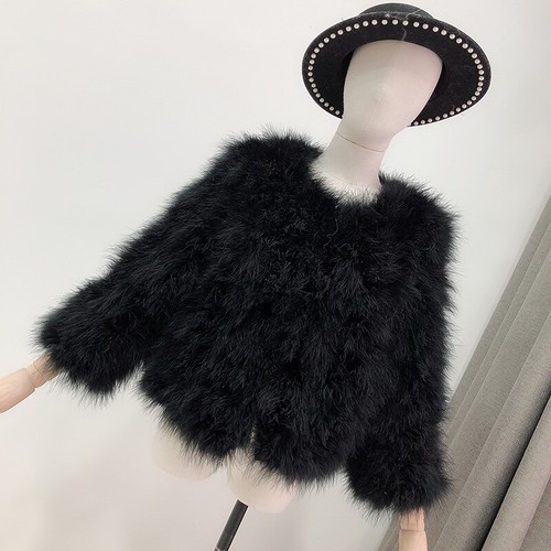 Womens Genuine Ostrich Feather Fur Coat Furry Real Fur Short Jacket Warm Outwear - Picture 19 of 40