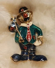 Hobo Red Nose Knapsack Clown Enamel Figural Brooch Pin 1 7/8" x 1" VGC