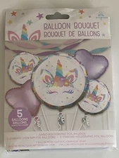 NEW UNICORN 5 FOIL BALLOON BOUQUET HAPPY BIRTHDAY PARTY FREE SHIP