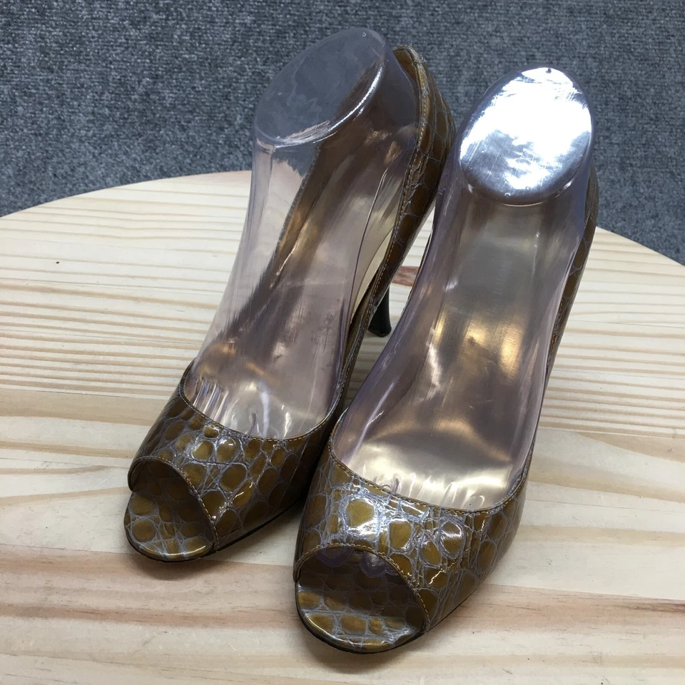 Salto Enzo Angiolini Feminino 8,5 M Maylie Peep Toe Bombas Couro Marrom Pele de Cobra - Imagem 3 de 4