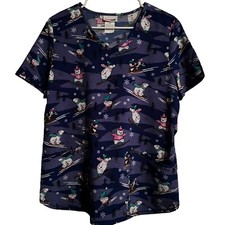 ScrubStar Blue Christmas Print Scrub Top Size M