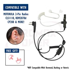 Acoustic PTT Earpiece + Gel Earmolds for Motorola 2-Pin Radio CLS1110 RMU2080