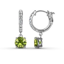 Round Peridot Diamond Womens Dangle Hoop Earrings 1 7/8 ctw 14K Gold JP:237647