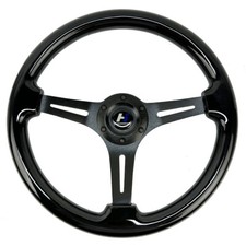 Hiwowsport Universal 14 Wood Brushed Spoke 1.75 Dish Steering Wheel Black