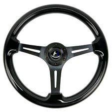 Hiwowsport Universal 14" Wood Brushed Spoke 1.75" Dish Steering Wheel Black