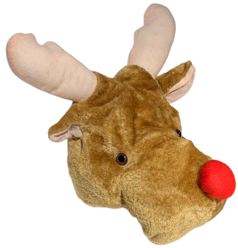 REINDEER PLUSH RED NOSE HAT Funny Adult Stuffed Animal Christmas Cap  Rudolph Gag