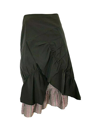 PROMOD  OLIVE GREEN LAYERED ASYMMETRICAL MIDI SKIRT SIZE 42/6/8