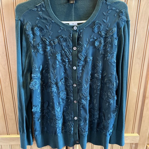 Ann Taylor extra große dunkelgrüne Strickjacke Pullover Knopf Must See 3D-Effekt neu mit Etikett