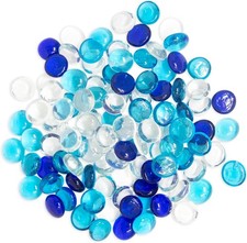 Flat Glass Marbles for Vases, Blue Mix, 1 LB, Approx. 105 PCS