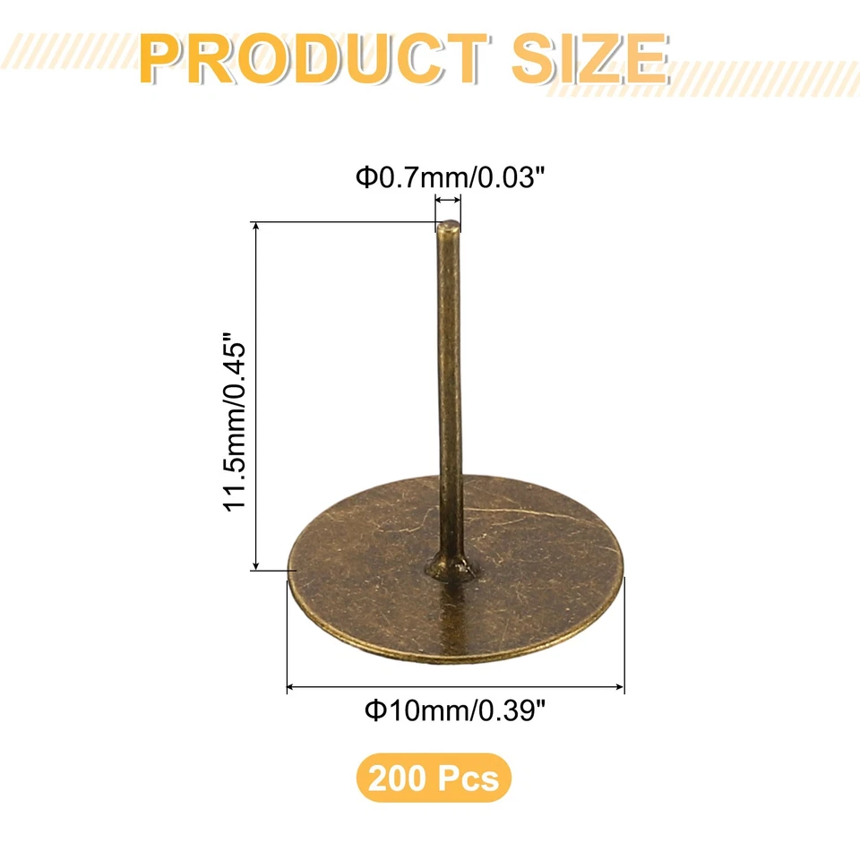 200 piezas postes y respaldos para pendientes, tachuelas para bandeja para pendientes de 10 mm/0,39 pulgadas, bronce Foto 2 de 4