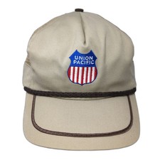 Union Pacific Railroad 5 Panel Hat Beige One Size Trucker Mesh Snapback Rope USA