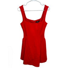 Lulus Roetta Pleated Mini Dress XS Red Orange Ponte Knit Fit and Flare Bustier
