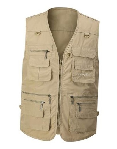 Men's Fishing Vest Utility Safari Travel Vest with Pockets Outdoor Large Khaki