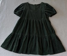 Madewell Aidy Corduroy Tiered Mini Dress Women’s 6 Green Square Neck Pockets