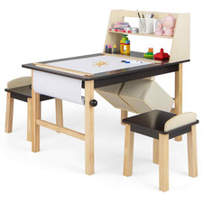 Kids Table & Chair Set Children Wooden Toddler Drawing Art Desk-Coffee