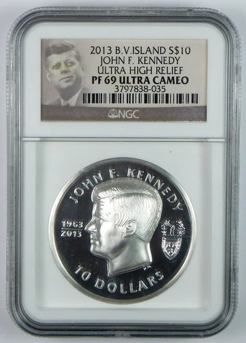 2013 UHR $10 B.V. Island John F. Kennedy 2 Oz .999 Silver Coin - NGC PF 69 UC