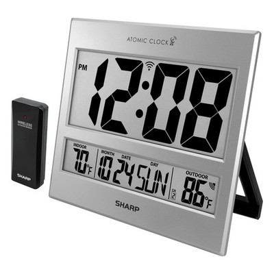 ''Sharp Atomic Wall Clock Jumbo 3'''' Display Wireless Indoor Outdoor Temperature''