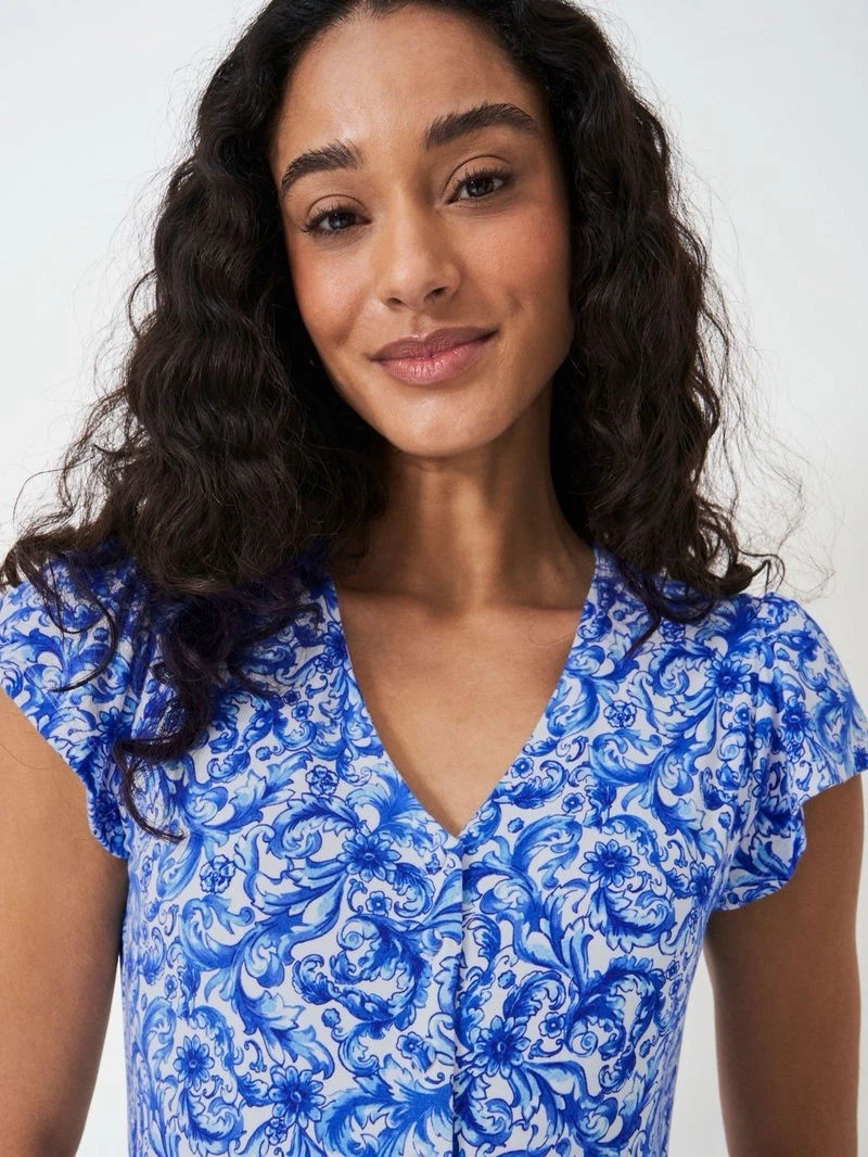 VETEMENTS Crew Clothing Abito in jersey Alissa floreale blu e bianco Nuovo con etichette £65 Taglia 12