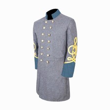 US Civil War Confederate Frock Coat Double Breast Grey With Sky Blue Cuff Collar
