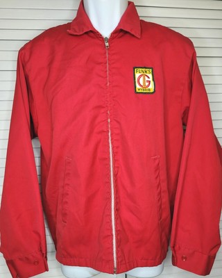 Vtg K-Brand Funk's G Hybrid Seeds Red Zip-Up Lightweight Jacket Farmer Sz: MED