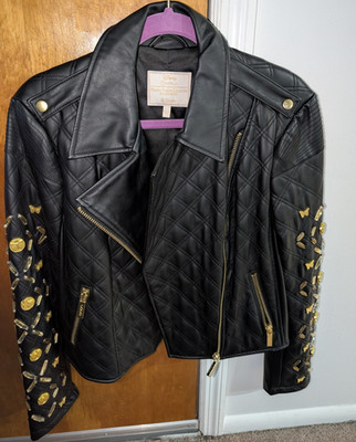Disney Cinderella Coco Rocha HSN Rock Royalty Black Moto Jacket Faux Leather L