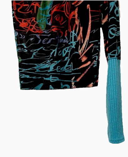 Rare Y2K 90s Graphic Mesh Long Sleeve Top – Graffiti Print, Sheer, Size XS-S - Picture 8 of 15