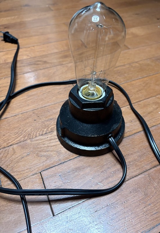 Black Corded Table Lamp Base w/ Wall Switch, Exposed Bulb Plug-In