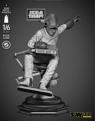 3D gedruckter 16K LÜFTER HERGESTELLT - SW3D - Admiral Ackbar Skulptur 250-350mm