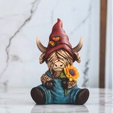 8"H Highland Cow with Red Hat Figurine Ornament Home Decor Unique Gift
