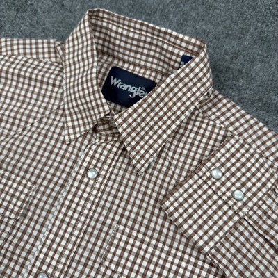 Vintage Wrangler Pearl Snap Shirt Mens Large Orange Plaid Western Long Sleeve