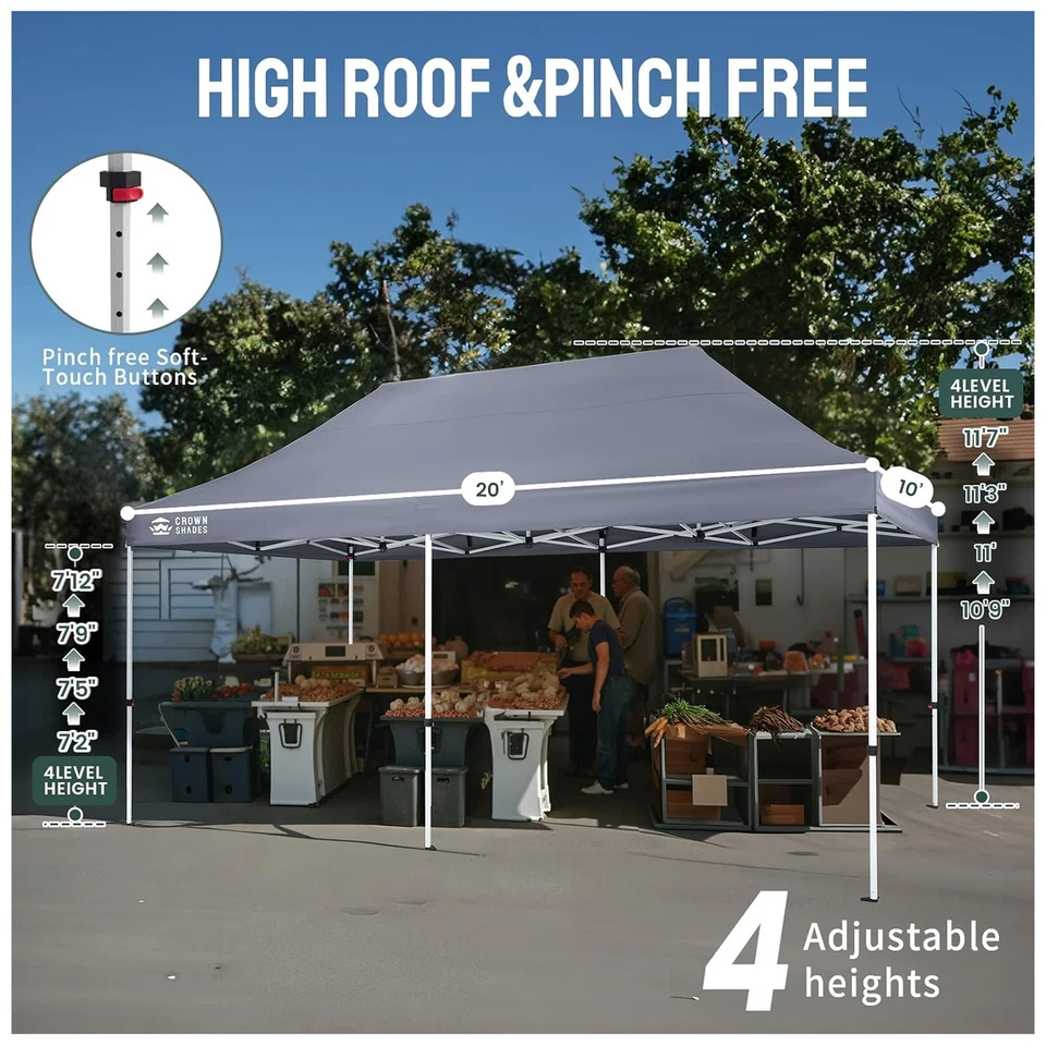 CROWN SHADES 10x20 Pop Up Canopy, Heavy Duty Tent for Events, Grey (Used) - Image 2 of 4
