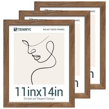11x14 Walnut Picture Frame 3 Pack with HD Glass - Natural Brown, Solid Wood P...