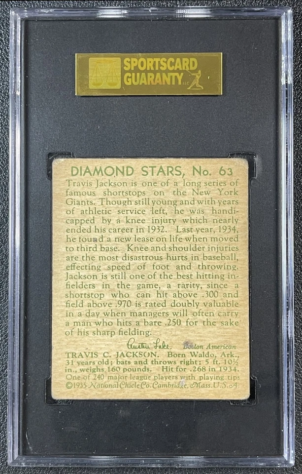STONEWALL JACKSON SGC 3 1935 NATIONAL CHICLE DIAMOND STARS (R327) #63 1935 4059 - Image 2 of 2
