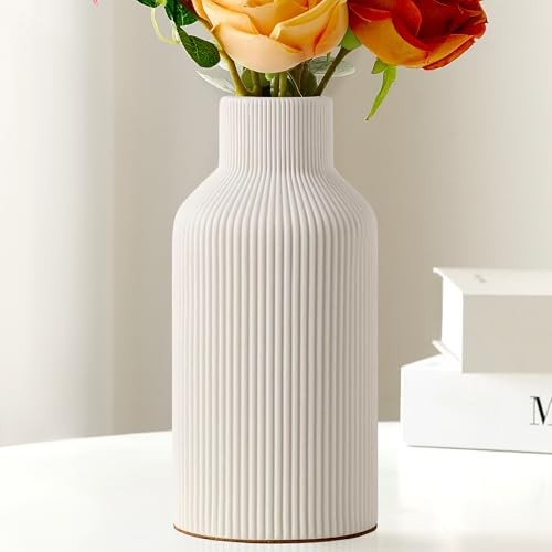 White Ceramic Flower Vase, Minimalist Decor, Modern Home Decorative Vase, - Picture 2 of 8