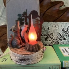 6" Wolves Flickering Flame Fire Figurine Elec Light Halloween Wolf Lover Camping